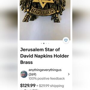 1950s Jerusalem Star of David brass & ? Letter Holder FINAL80$